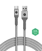 PowerPeak 10ft. Braided Nylon USB-A to USB Type-C Charge &amp; Sync Cable - Silver - Repairs Bay