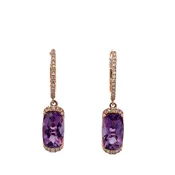 14k Rose Gold Amethyst & Diamond Drop Earrings – 1 1/8" Long