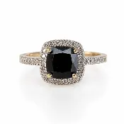 10K Yellow Gold Black Onyx & Diamond Halo Ring