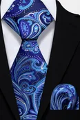 Aqua Blue Paisley Tie &amp; pocket Square Set – 2 Piece