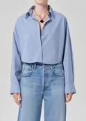 Ana Cropped Shirt in Banker Blue Plaid