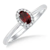 10Kt White Gold 5x3mm Oval Garnet & 0.07cttw Diamond Halo Ring