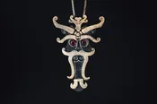 14k Brushed Yellow Gold and Oxidized Sterling Silver Pendant w/Ruby Eyes