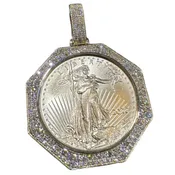 14kt Diamond Octagon Bezel Liberty Coin Pendant 2.8ct