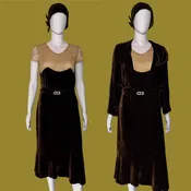 1920s Ladies Bazaar Brown Velvet 6 Piece Wedding Ensemble – Size S