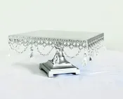 14 Inch Square Silver Metal with Crystals Cake Stand — Seven Paths Manor