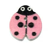 18mm 2 hole Wood button Ladybug Bubblegum Pink