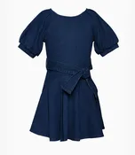 HANNA BANANA DENIM PUFF SLEEVE FIT & FLARE DENIM DRESS