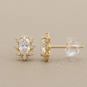 14K Solid Gold Oval Stud Earrings Cubic Zirconia