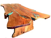 Live Edge Mesquite Rustic Dining Table Turquoise Inlay