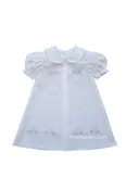 Auraluz Baby Dress...White with blue scallop trim and embroidered birds