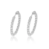 14KW Gold 3 Prong Inside Outside Diamond Hoop Earrings 42D=4.63Ct