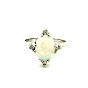 1.00ctw Oval Opal and .09ctw Round Diamond Ring 14K White Gold