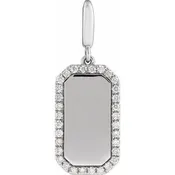 14K White Gold Engravable 1/6 CTW Natural Diamond Dog Tag Charm/Pendant