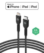 PowerPeak 6ft. Braided Nylon USB-C To Lightning Cable - Black - Repairs Bay