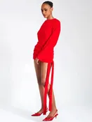Posh Red fur Backless Sweater Dress