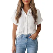 Aapparrella White Textured Lace Short Sleeve Womens Shirt