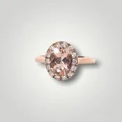 14k Rose Gold Morganite Ring with Diamond Halo