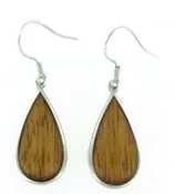 Sterling Silver Hawaiian Koa Wood Large Teardrop Hook Earrings