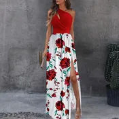 Floral Maxi Dress with Asymmetric One-Shoulder Neckline and Slit