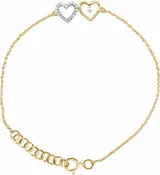 10K Yellow .07 CTW Diamond Double Heart 7 Bracelet