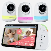 Babysense Pro: Video Baby Monitor with 3 Cameras, Non Wifi, Split Screen, Night Light & Sound Machine