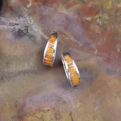 #34562A Supersmith / David Rosales Narrow Desert Fire Orange Spiny Oyster Inlay &amp;amp; Sterling Silver Hinged Hoop Earrings