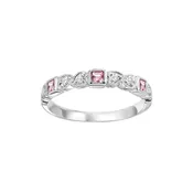 10K WD 1/12 ct. tw. Diamond &amp;amp; 1/7 ct. tw. Pink Tourmaline Alternating Stackable Ring