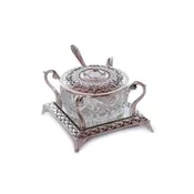 Alef To Tav Silverplate Honey Dish, Crystal Great for Seder Charoses