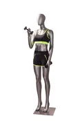 Angela Sports Egghead Female Mannequin in Exercising Pose 2: Metallic Grey
