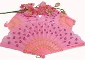 10 Pcs Pink Cloth Hand Fans with  Plastic Handle