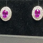 Robert Lance Jewelers & MERITZ- 18 Karat White Gold Vivid Pink Sapphires with a Double Diamond Halo