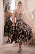 3D Floral Tea Length A-Line Dress CC2261