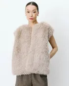 Aelio Beige Faux Fur Sleeveless Jacket
