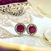 1.31ctw Rubies With .24ctw Diamond Halos Stud Earrings in 14k White Gold | Warren Jewelers