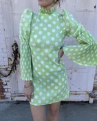 Vintage 60s Lime Green Polkadot Ruffled Mini Dress