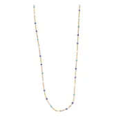 18K Gold Blue & Turquoise Bead Station Necklace