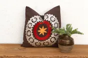 18" Square Orange Flower Suzani Pillow Cover