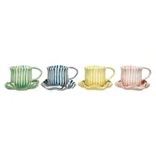 14 oz. Hand-Painted Mug with Ruffled Saucer, Set of 2, 4 Colors