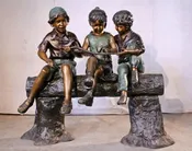 3 Children Sitting on a Log with Butterfly Bronze Statue ~ Life size