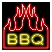 BBQ Neon Sign with Bar-B-que Flames Square