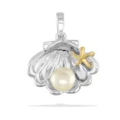 Sterling Silver Clam Shell with 14K Yellow Gold Starfish Pendant
