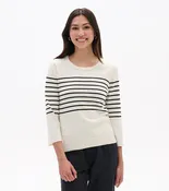 3/4 Sleeve Knit Top - Black Stripes