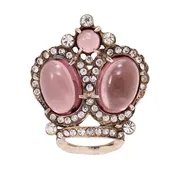 Amethyst Glass Cabochon and Rhinestone Sterling Vermeil Schrager Crown Pin