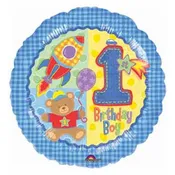18" Hugs and Stitches Boy 1st Birthday Balloon