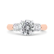 14K Two Tone Gold Round Diamond Three Stone Engagement Ring (Semi Mount)