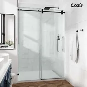 56-61″ W x 60″ H Frameless Single Sliding Tub Door with 3/8″ (10mm) Clear Tempered Glass, Shatter-Resistant Film
