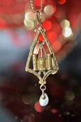 10K Antique Castle Design Pearl Lavalier Necklace by Ostby & Barton