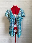 FRED DAVID teal crinkle blouse (2XL)