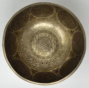 10.5″ Hand Hammered Bowl – Etched – Kundalini, Ashtamangala, & Moon Phase C Note